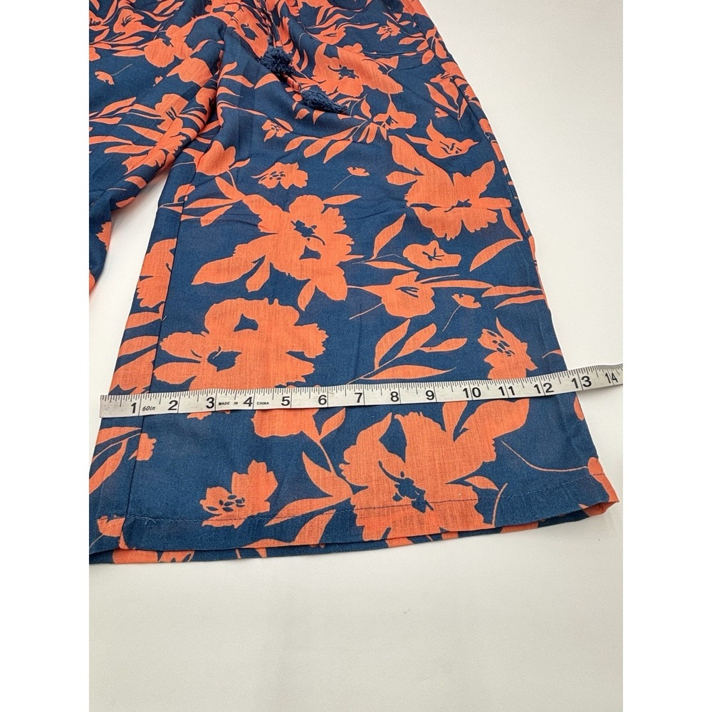 LOMON Linen Cotton Floral Wide Leg Crop Pants NWT Boho Resort Coastal L - Picture 7 of 10